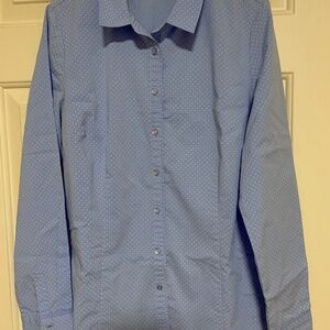 Reitmans Long Sleeve Blouse Blue Polka Dot Sz. 9